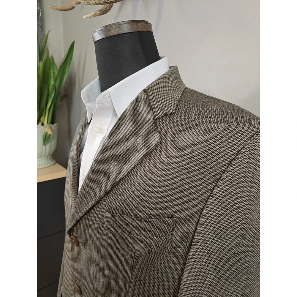 Chaps Ralph Lauren Vintage Wool Sport Coat 40R Beige Black 3 Button Blazer X606